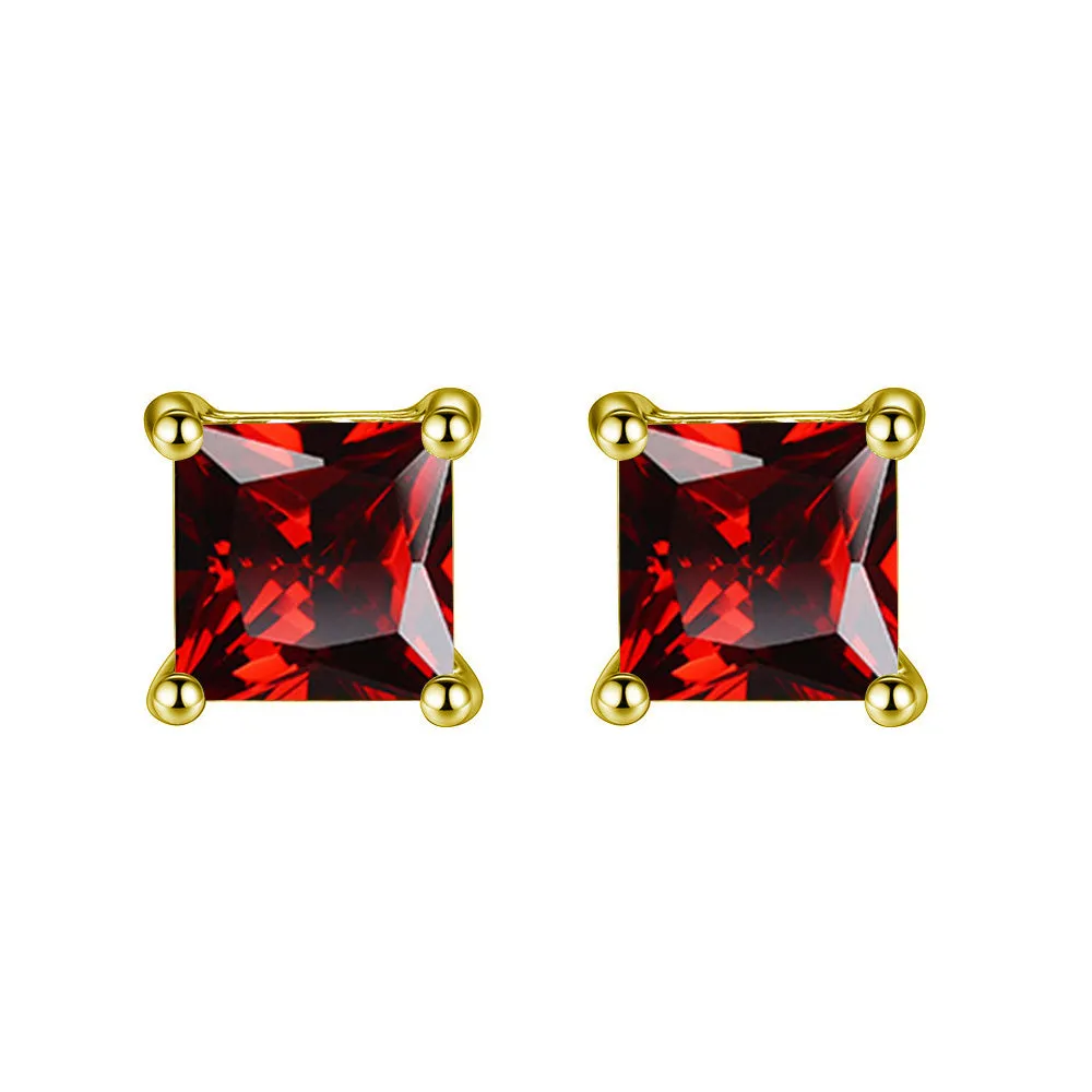 10k Yellow Gold Plated 4 Ct Princes Cut Created Ruby Sapphire Stud Earrings