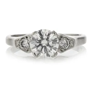 1.12ct Round Brilliant Diamond and 0.14ct Full Cut Diamond 3-Stone Ring in Platinum