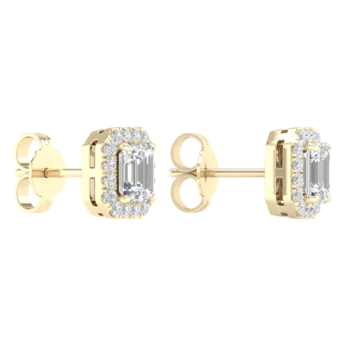 1.16 Carat Emerald Lab Grown Diamond 14K Gold Halo Stud Earrings