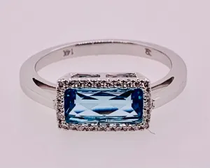 14K Diamond and Blue Topaz Ring