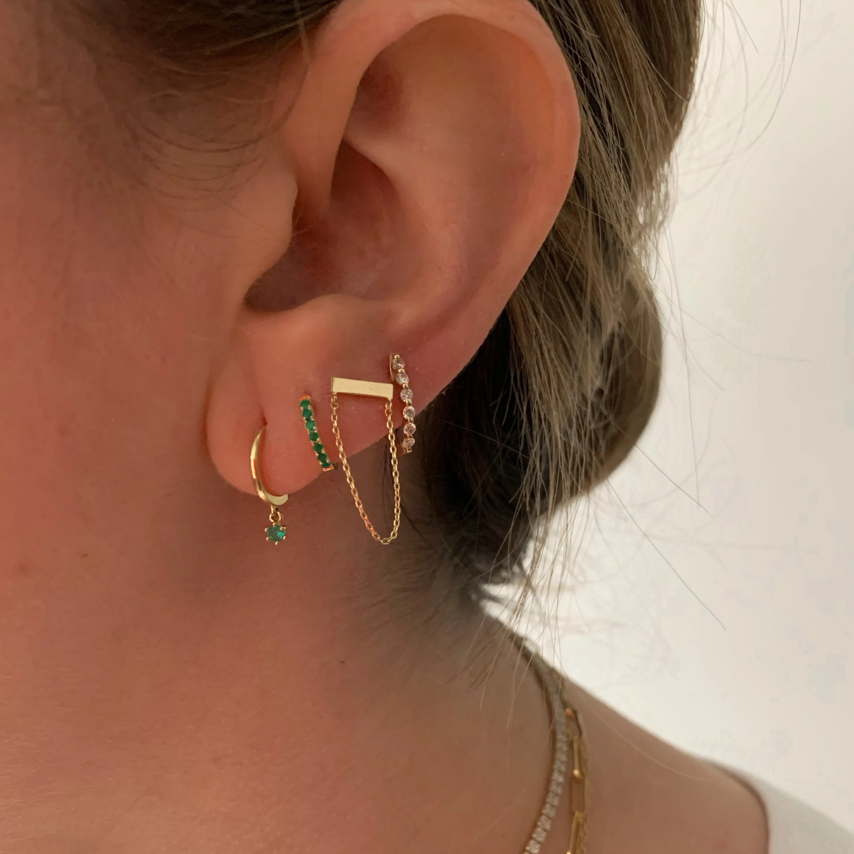 14K Gold Emerald Huggie Earrings