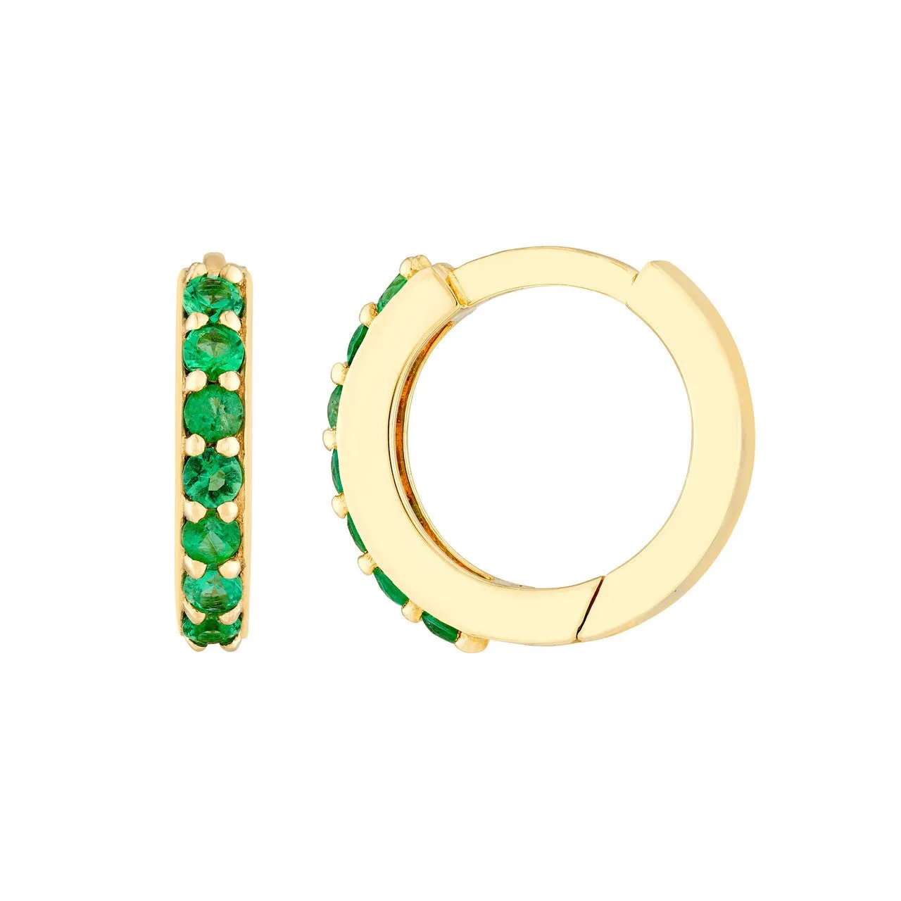 14K Gold Emerald Prong Set Huggie Earrings