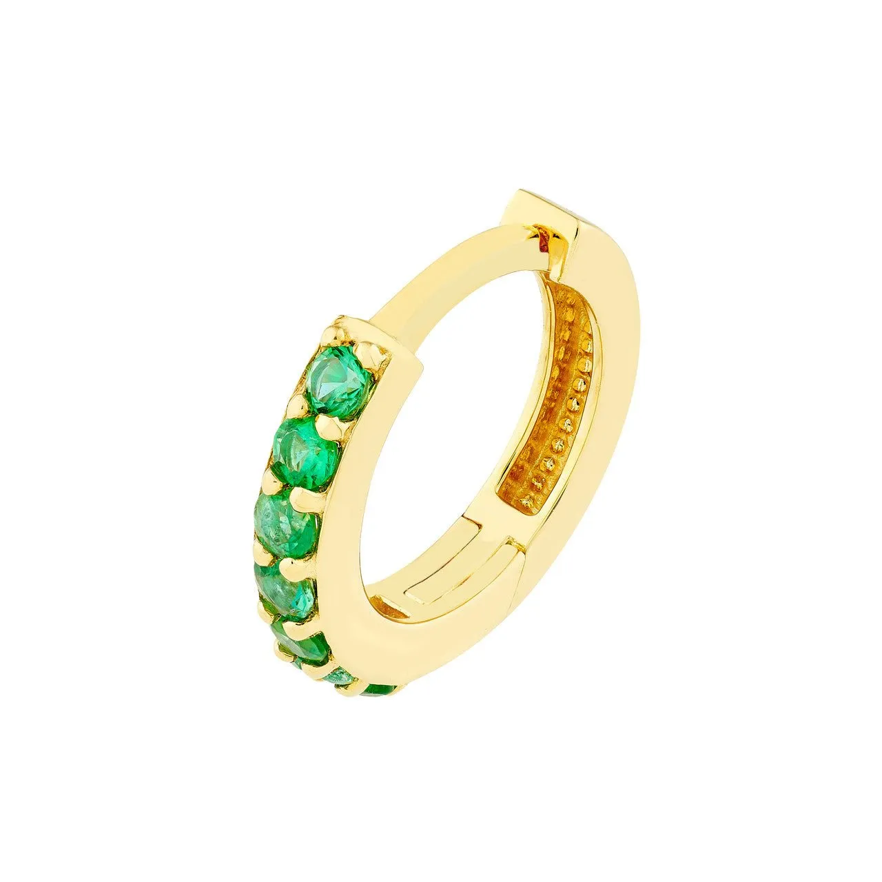 14K Gold Emerald Prong Set Huggie Earrings