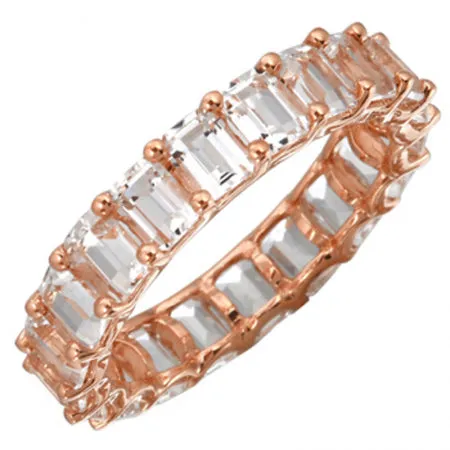 14K Rose Gold Emerald Cut White Topaz Eternity Ring (Small)