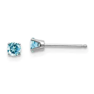 14k White Gold 3mm Blue Topaz Stud Earrings