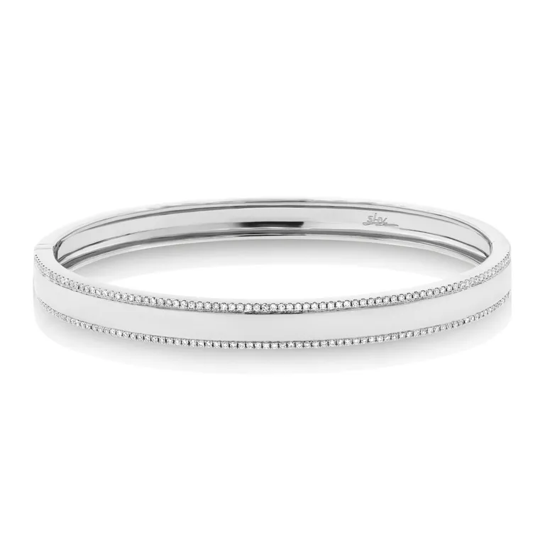 14K White Gold Diamond Double Row Bangle