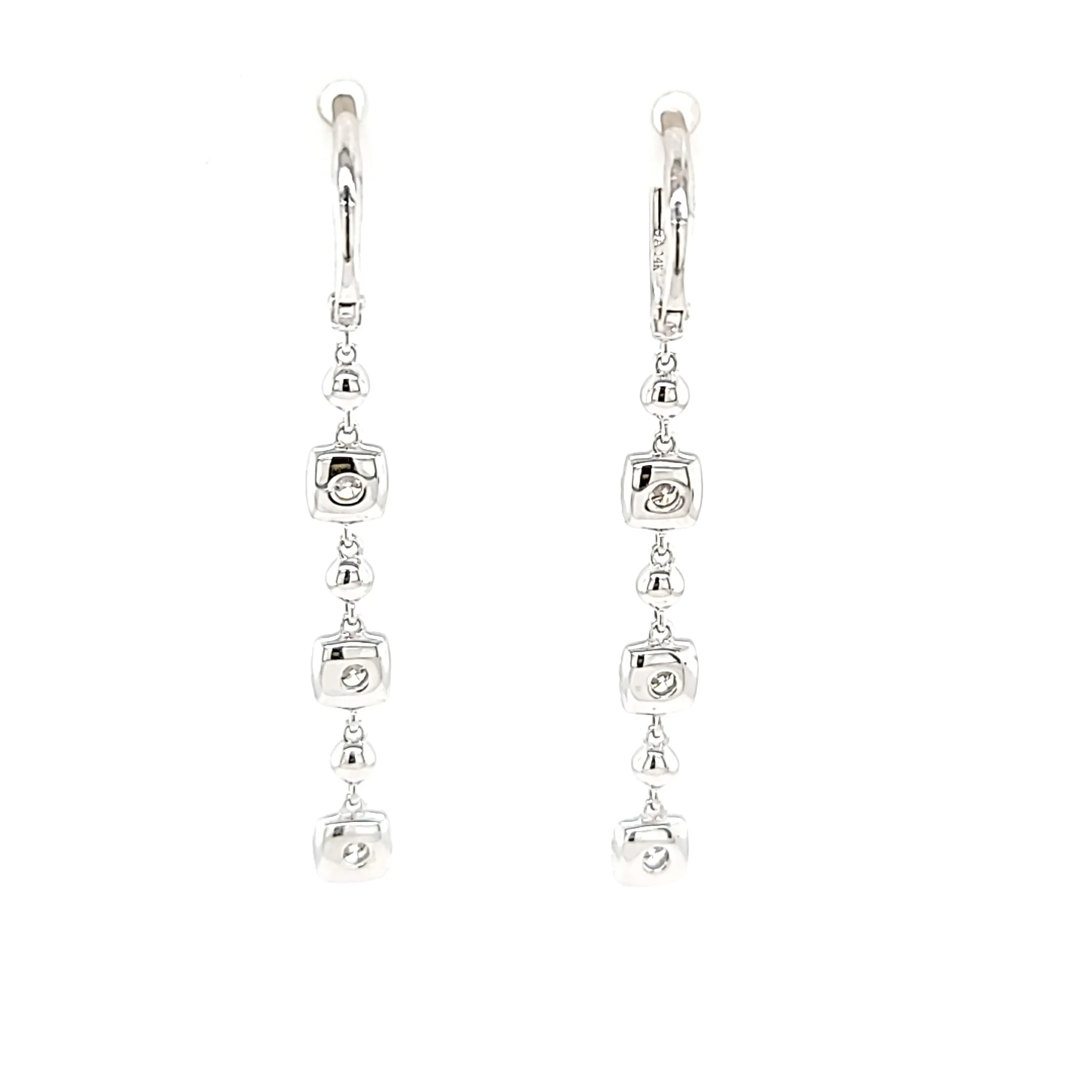 14k White Gold Diamond Pod Dangle Earrings (I7435)