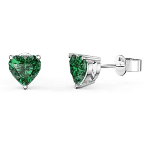 14k White Gold Plated 1/2 Carat Heart Created Emerald Stud Earrings