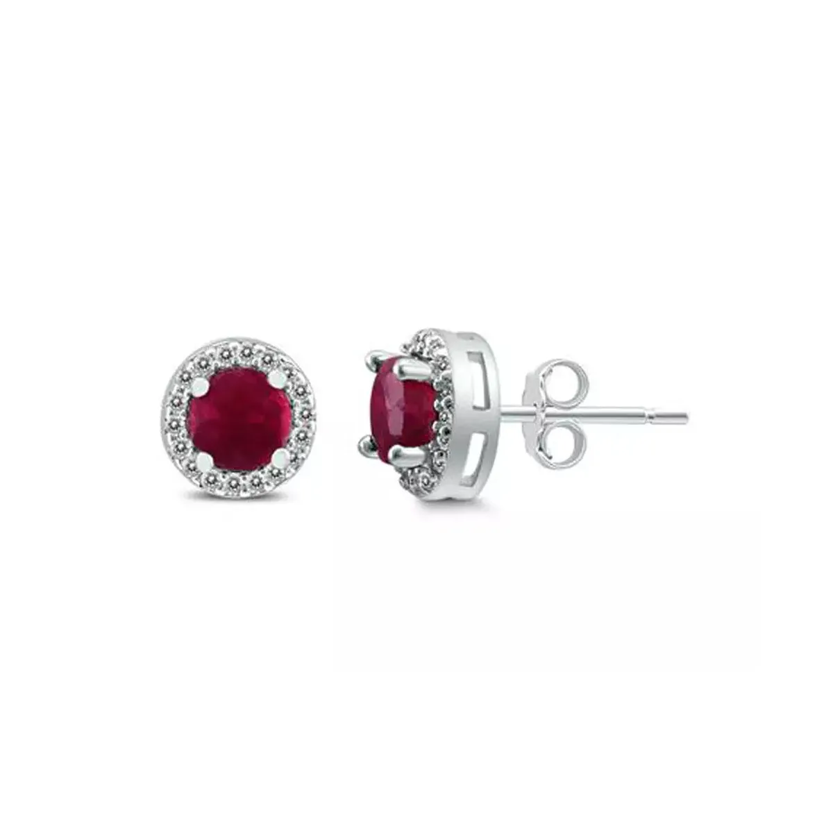 14k White Gold Plated 3 Ct Round Created Ruby Halo Stud Earrings