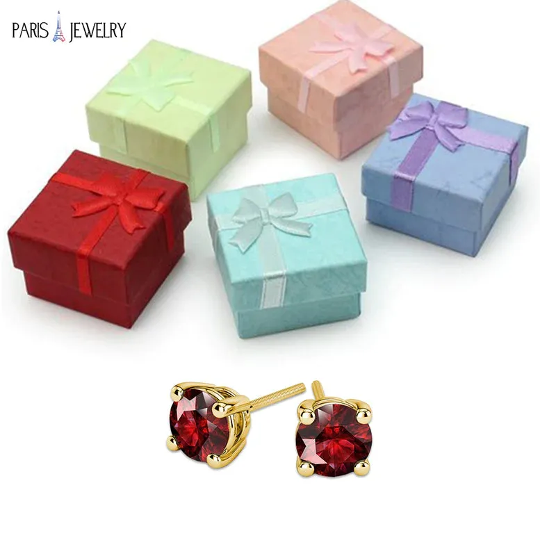 14k Yellow Gold Plated 3 Ct Round Created Ruby Sapphire Stud Earrings