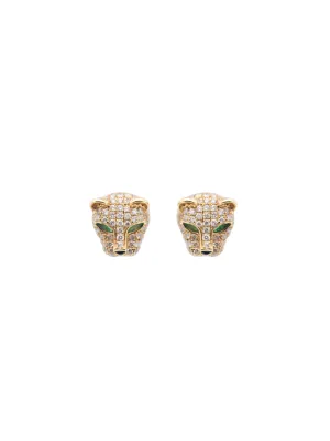 1.66ct Diamond Emerald 18K Gold Pave Panther Earrings