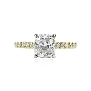 18K Yellow Gold And Platinum 1.51CT CUSHION-CUT Diamond ENGAGEMENT RING WITH DIAMOND ACCENTS