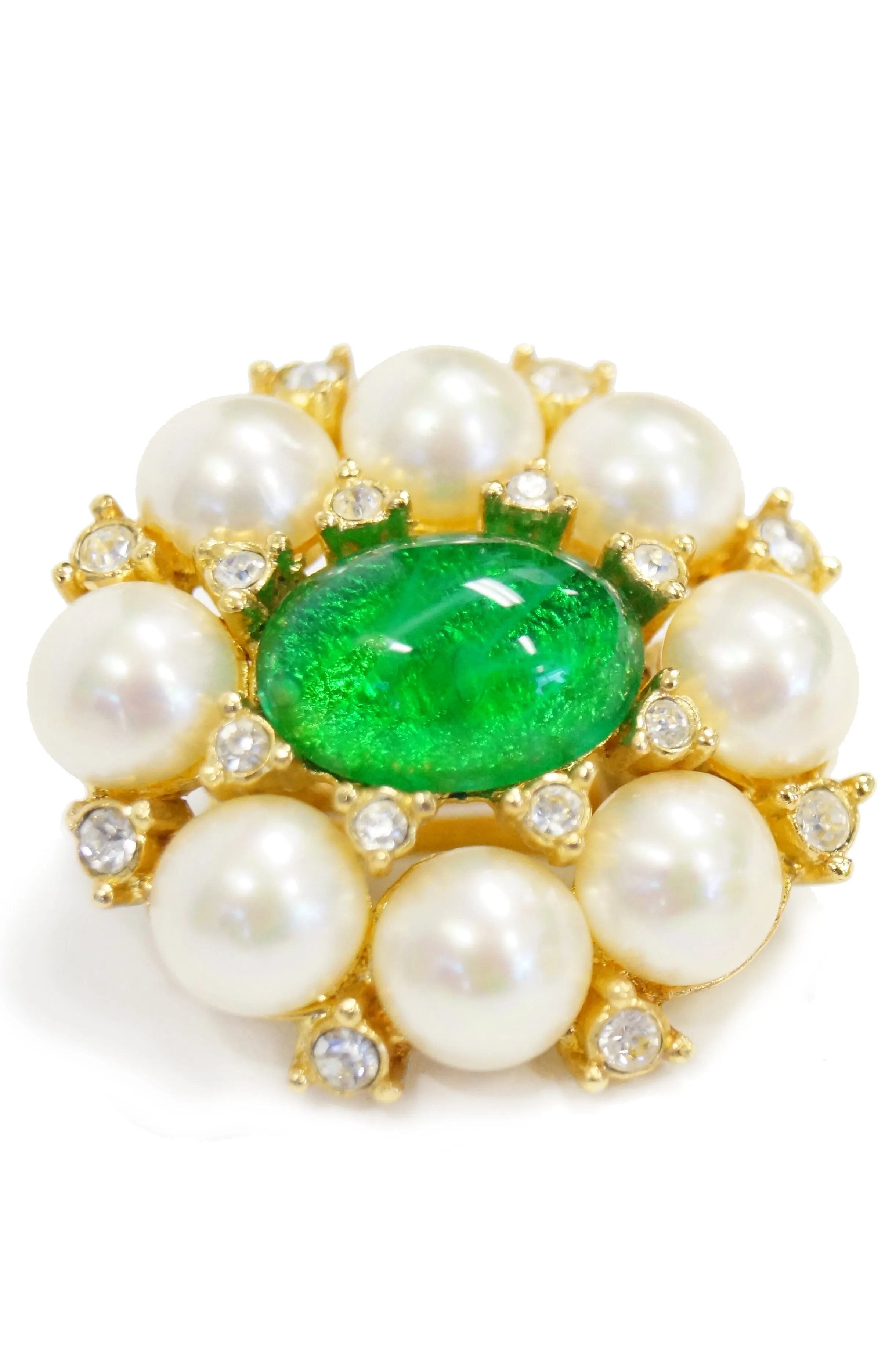 1960s Christian Dior Poured Glass Emerald and Faux Pearl Earrings