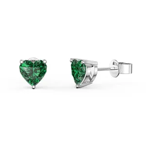 24k White Gold Plated 2 Cttw Emerald Heart Stud Earrings