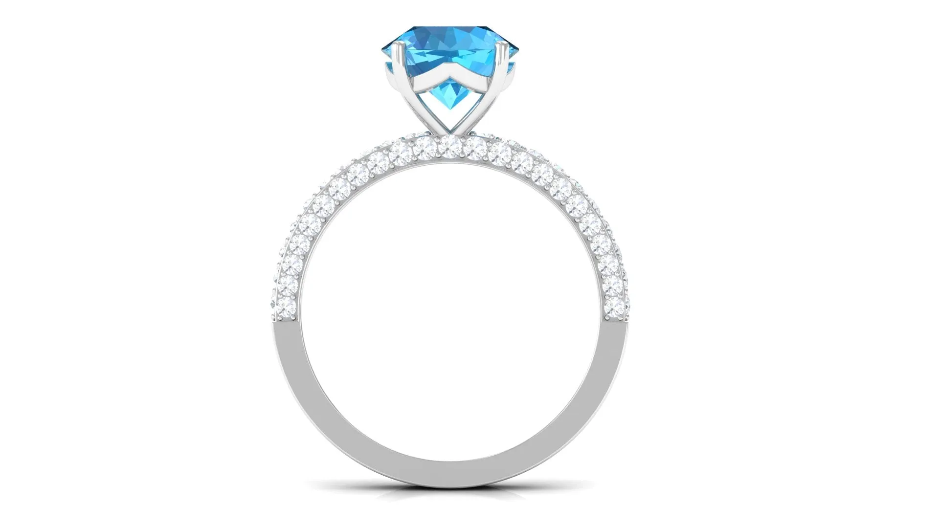 2.75 CT Round Cut Swiss Blue Topaz Solitaire Ring with Moissanite Side Stones