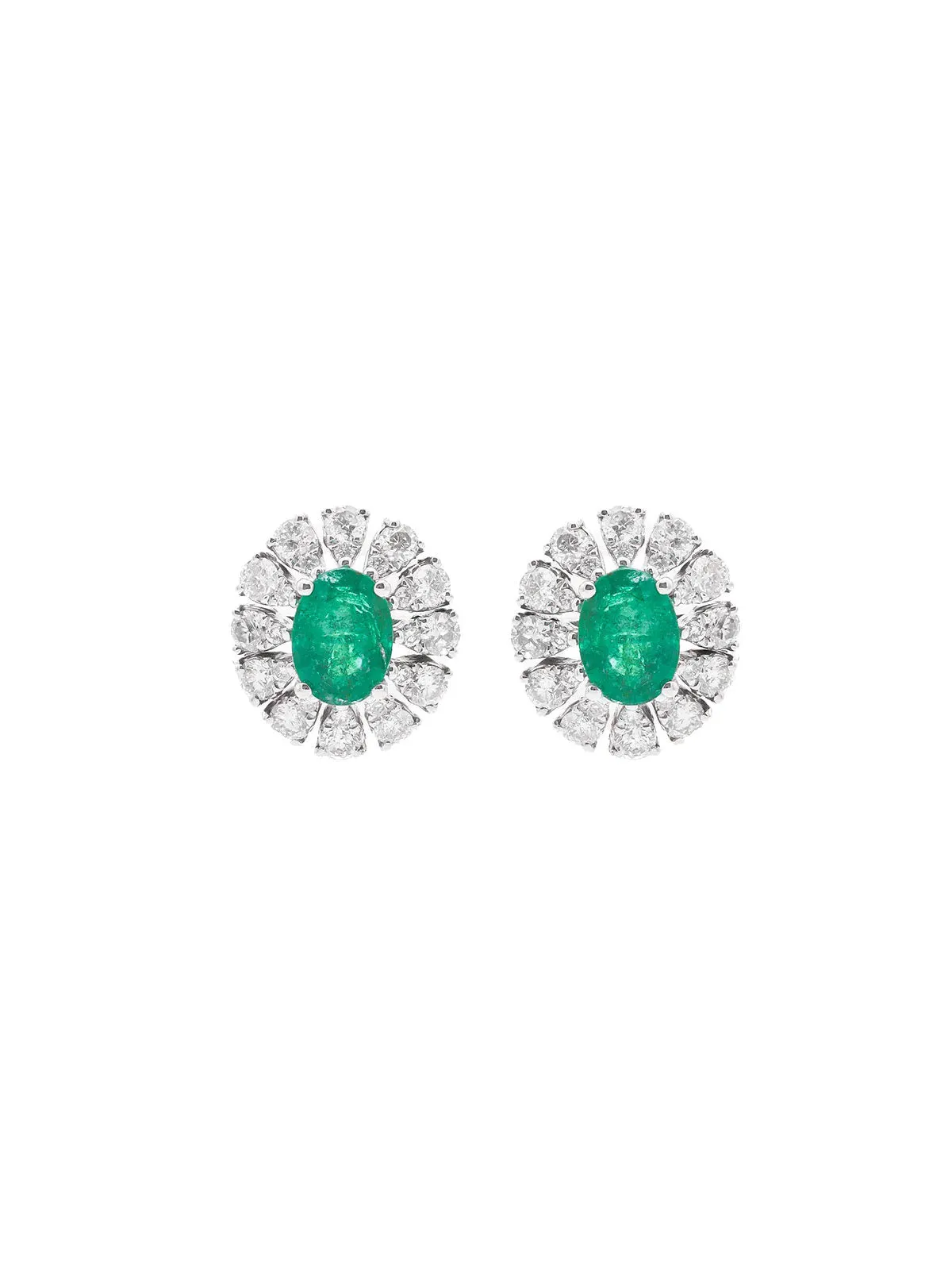 2.76ct Diamond Emerald 18K Gold Round Halo Stud Earrings