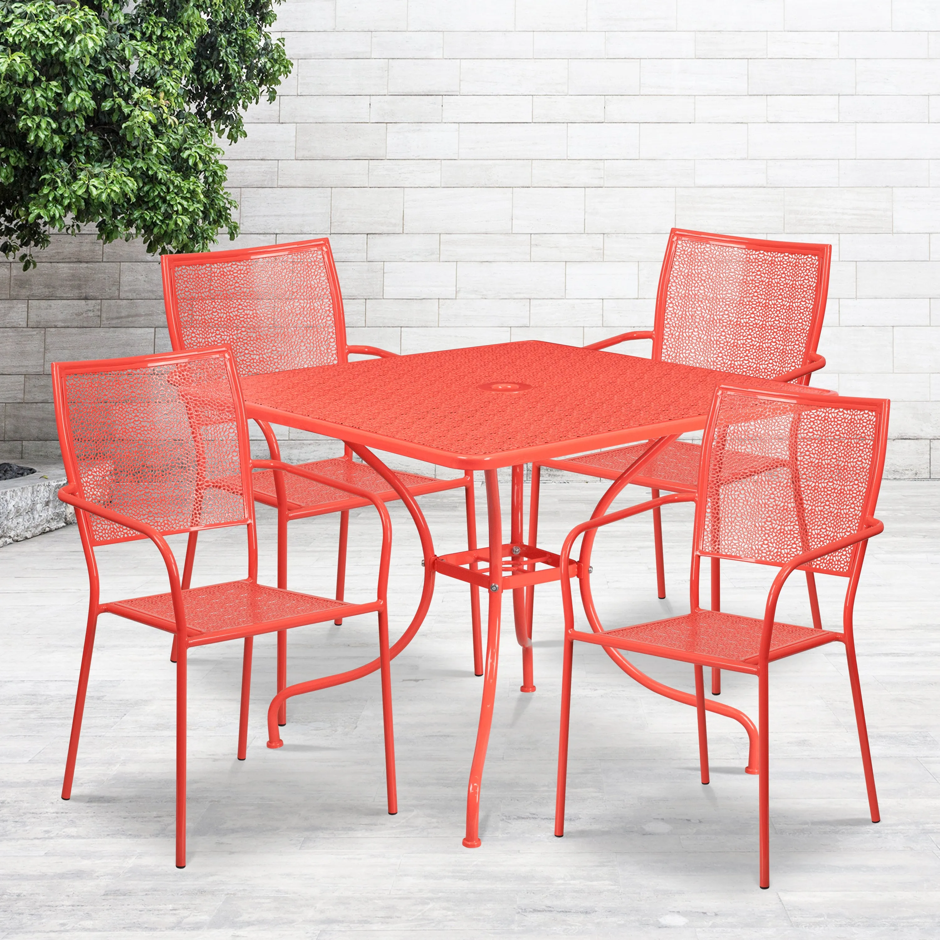 35.5SQ Coral Patio Table Set CO-35SQ-02CHR4-RED-GG