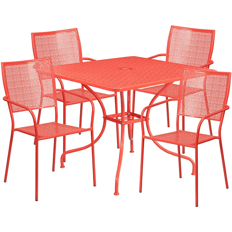 35.5SQ Coral Patio Table Set CO-35SQ-02CHR4-RED-GG