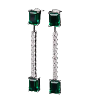 6.8Carat Rectangle Lab Created Emerald Drop Earrings