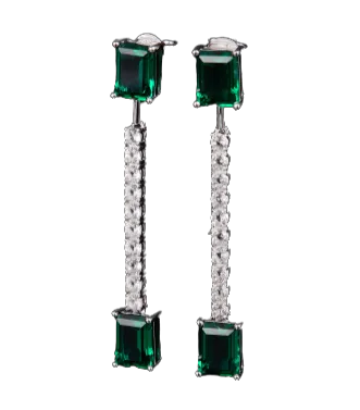 6.8Carat Rectangle Lab Created Emerald Drop Earrings