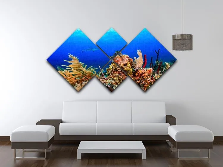 A Reef shark swimming on a tropical coral reef 4 Square Multi Panel Canvas