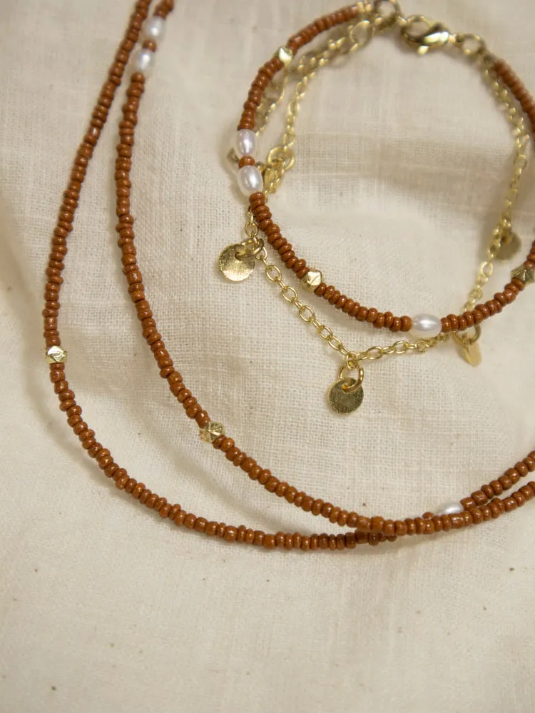 Amber Beaded Necklace - Gold