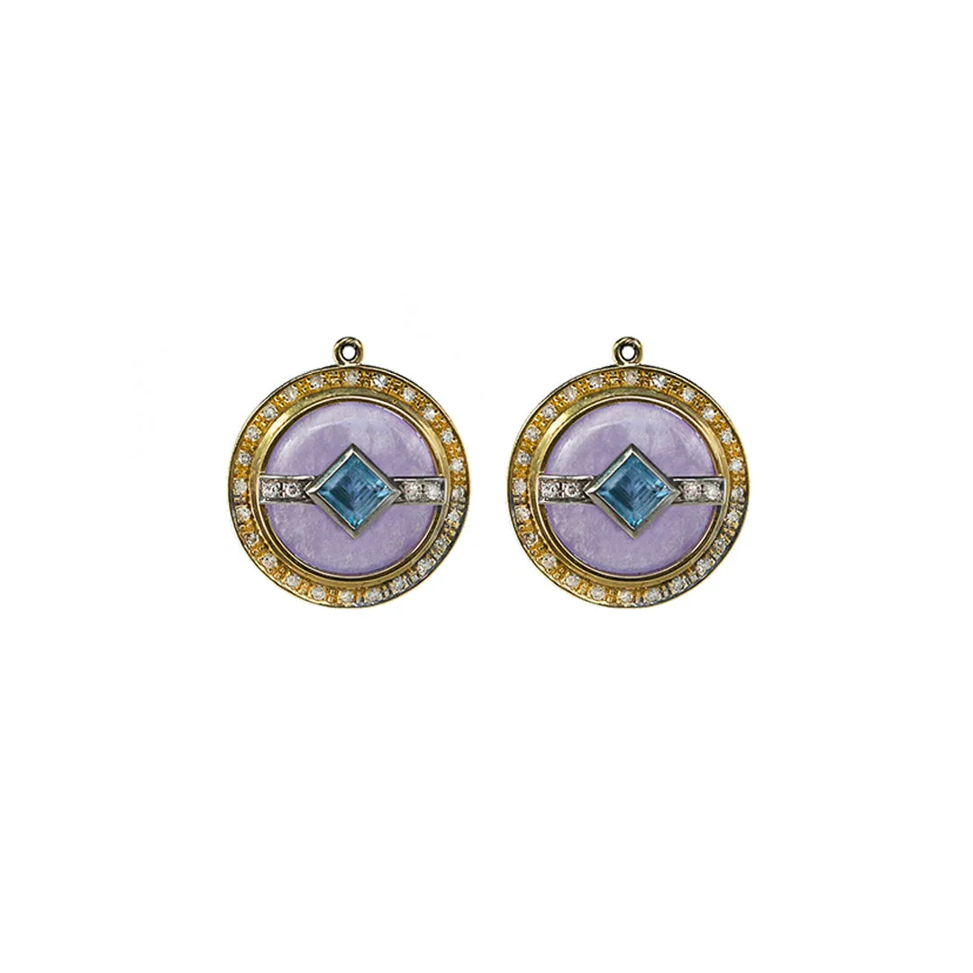 Amethyst and Blue Topaz with Diamonds Round Pendant Earrings