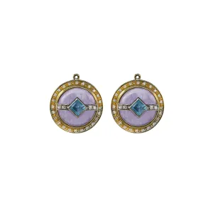 Amethyst and Blue Topaz with Diamonds Round Pendant Earrings