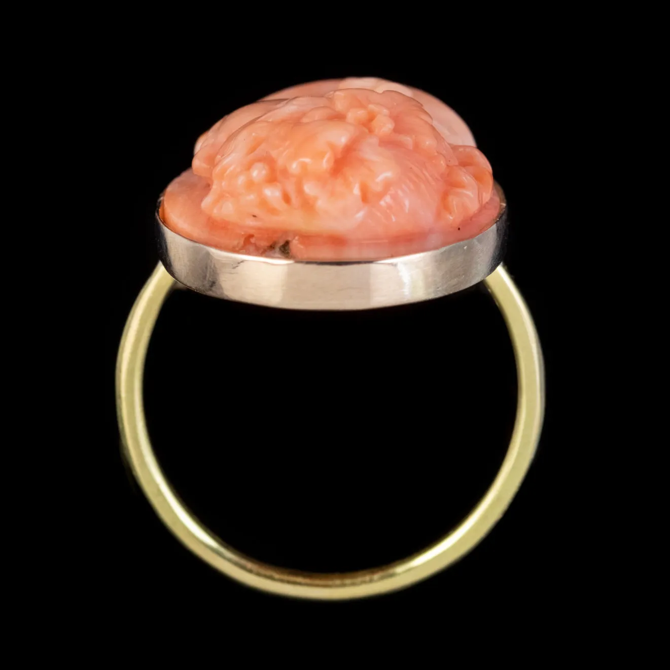 Antique Victorian Coral Cameo Ring 18Ct Gold Circa 1870