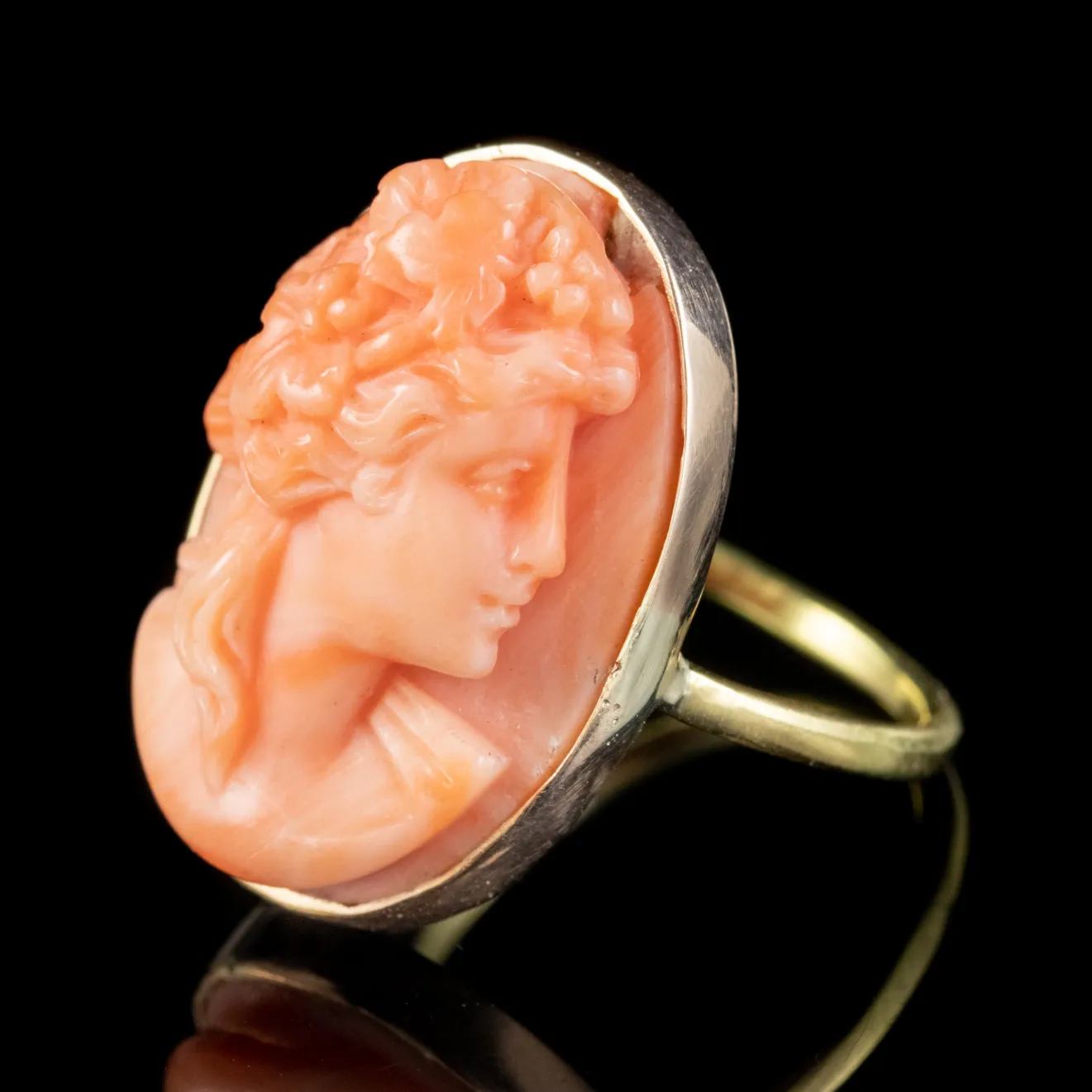 Antique Victorian Coral Cameo Ring 18Ct Gold Circa 1870