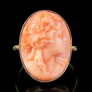 Antique Victorian Coral Cameo Ring 18Ct Gold Circa 1870