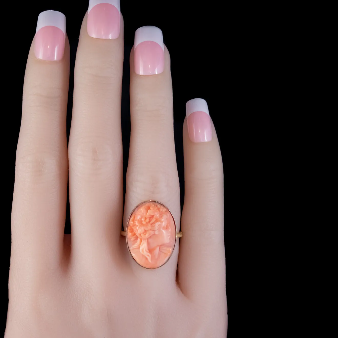 Antique Victorian Coral Cameo Ring 18Ct Gold Circa 1870