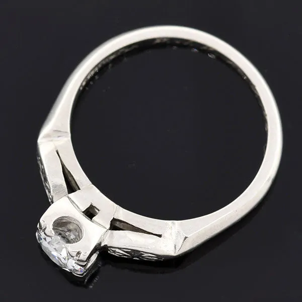 Art Deco Platinum & Diamond Solitaire Engagement Ring .66ct