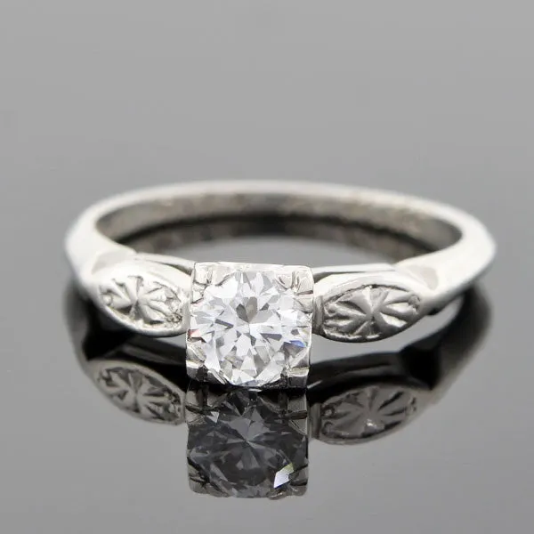 Art Deco Platinum & Diamond Solitaire Engagement Ring .66ct