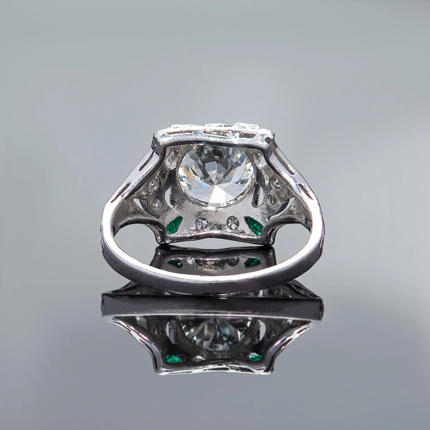 Art Deco Platinum Diamond   Emerald Engagement Ring 1.78ct