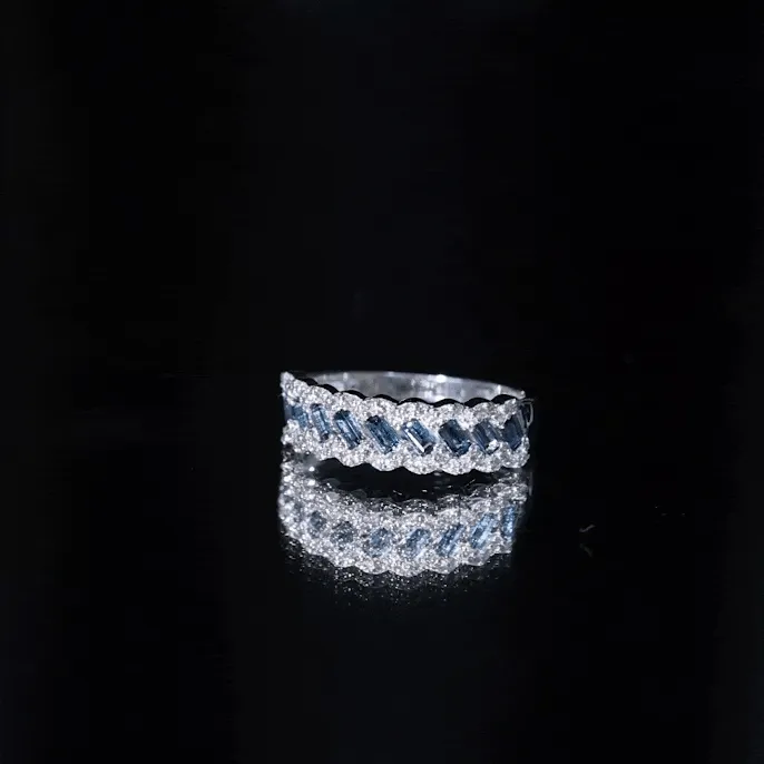 Baguette London Blue Topaz and Diamond Braided Half Eternity Band Ring