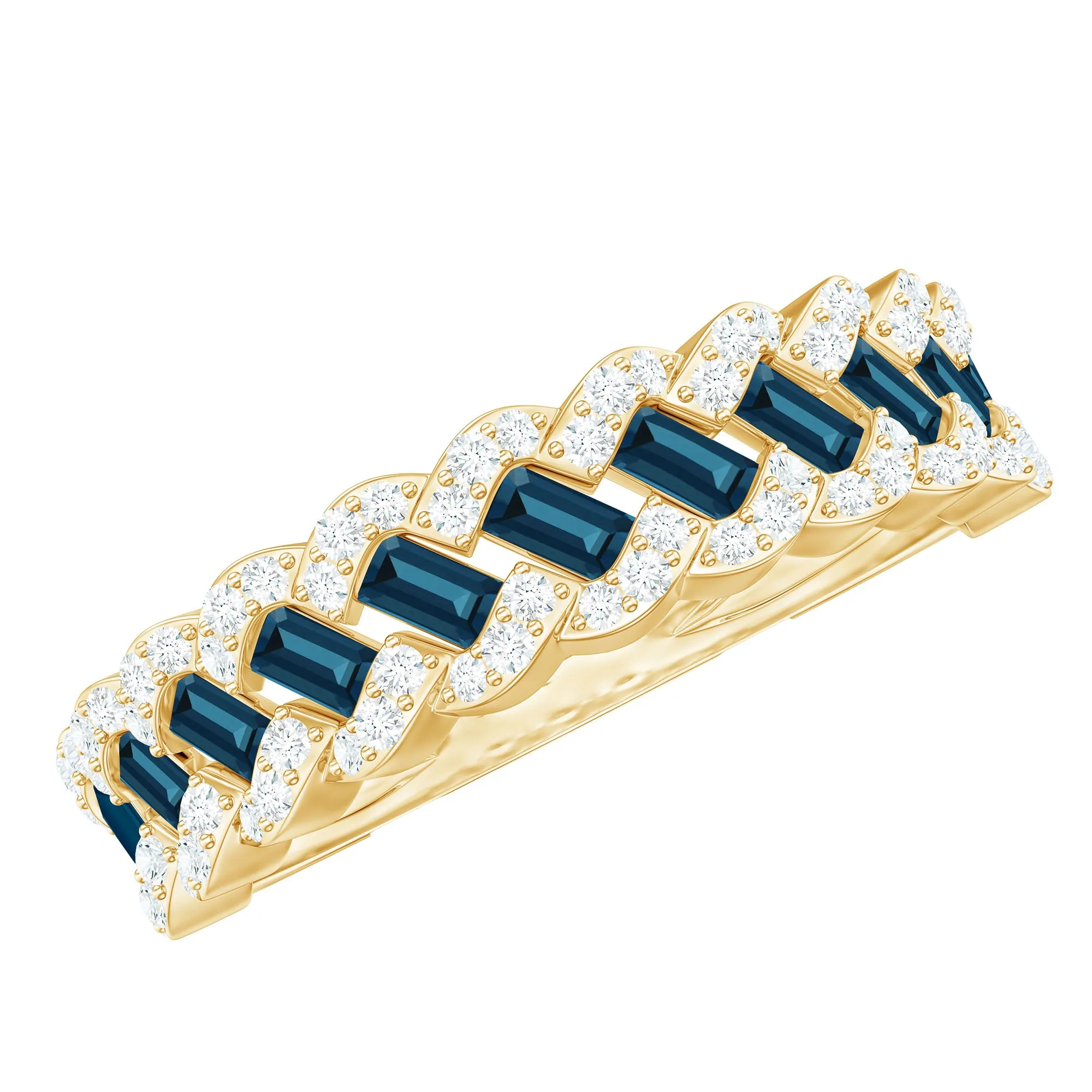 Baguette London Blue Topaz and Diamond Braided Half Eternity Band Ring