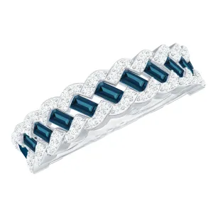 Baguette London Blue Topaz and Diamond Braided Half Eternity Band Ring