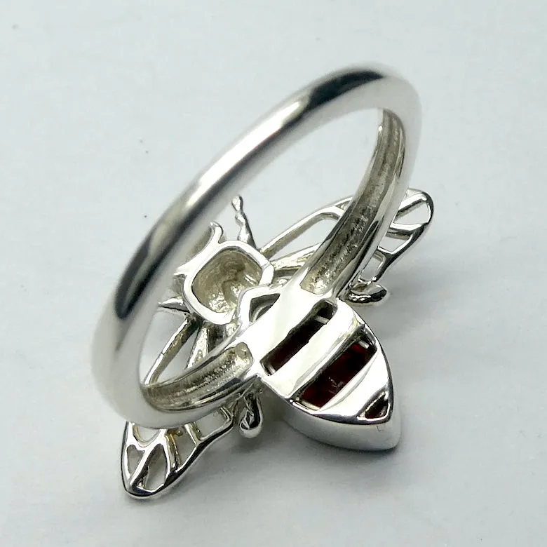 Bee Ring Faceted Garnet, 925 Sterling Silver, US Size 6