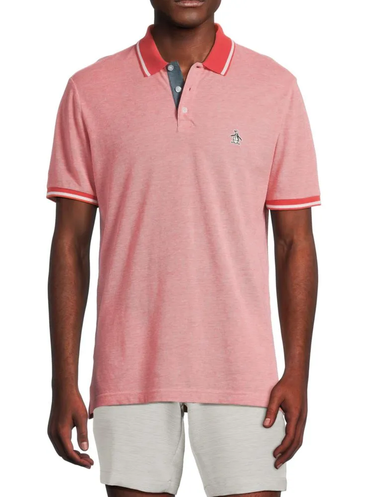 Birdseye Pique Polo with Original Penguin Tips in Hot Coral