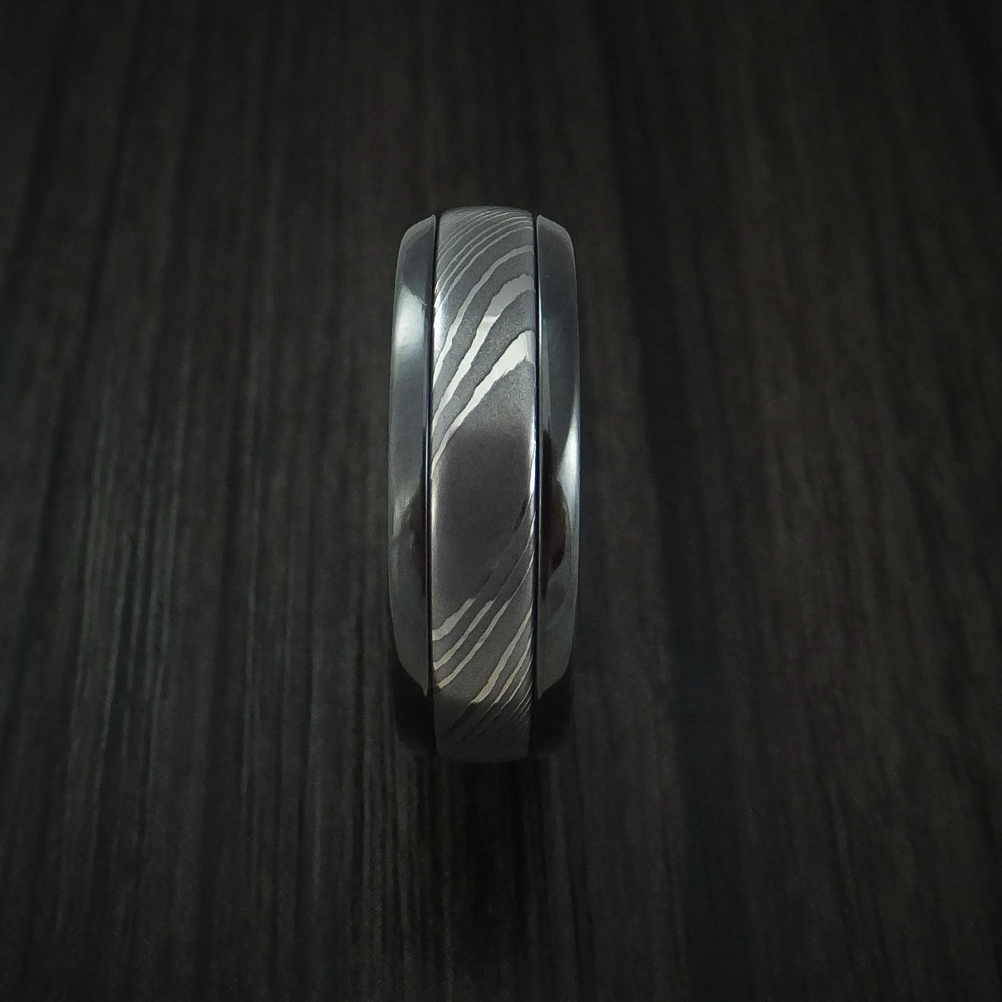 Black Titanium and Damascus Steel Band with Anodized Interior Custom Made Men's Ring