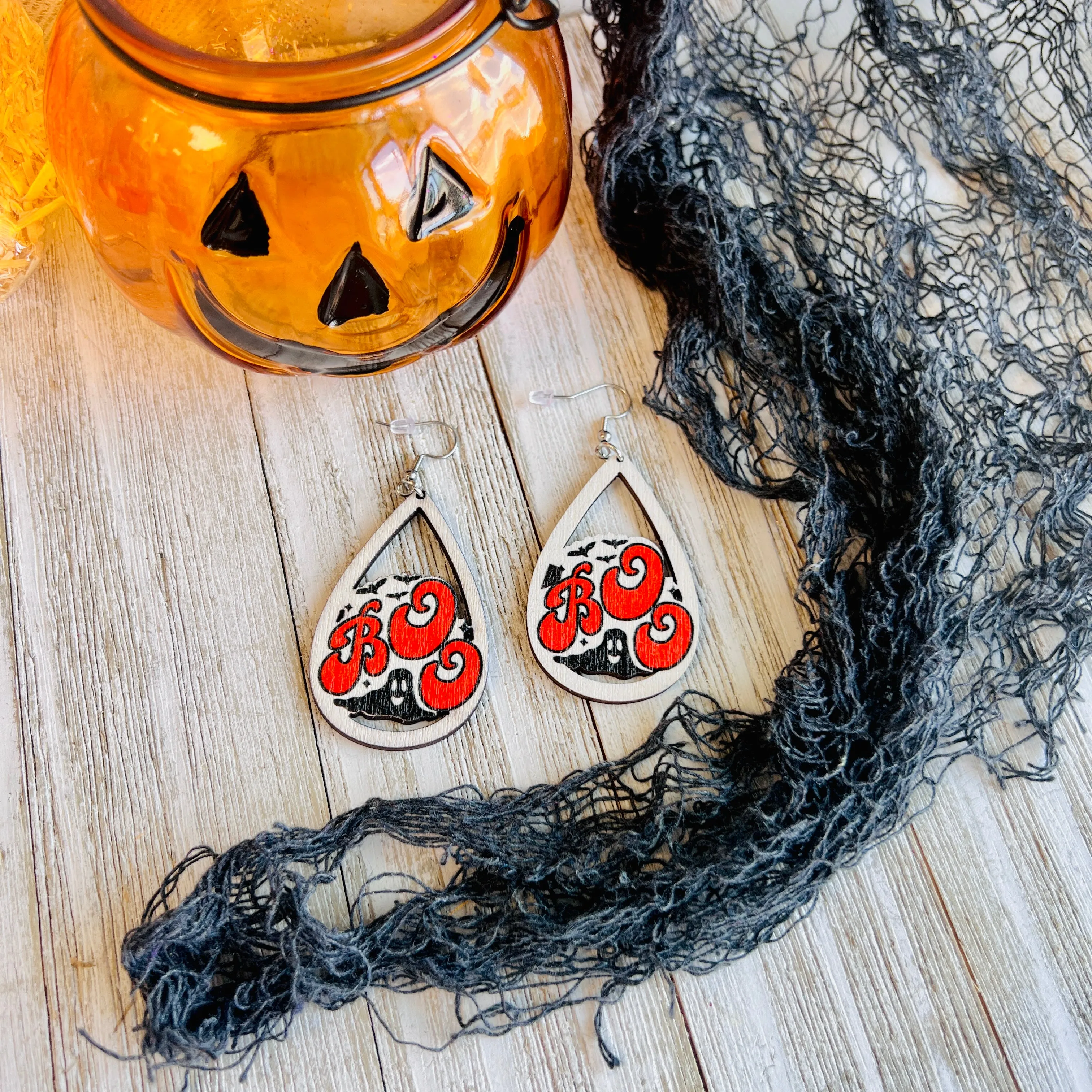 Boo Wooden Drop Ear Bling