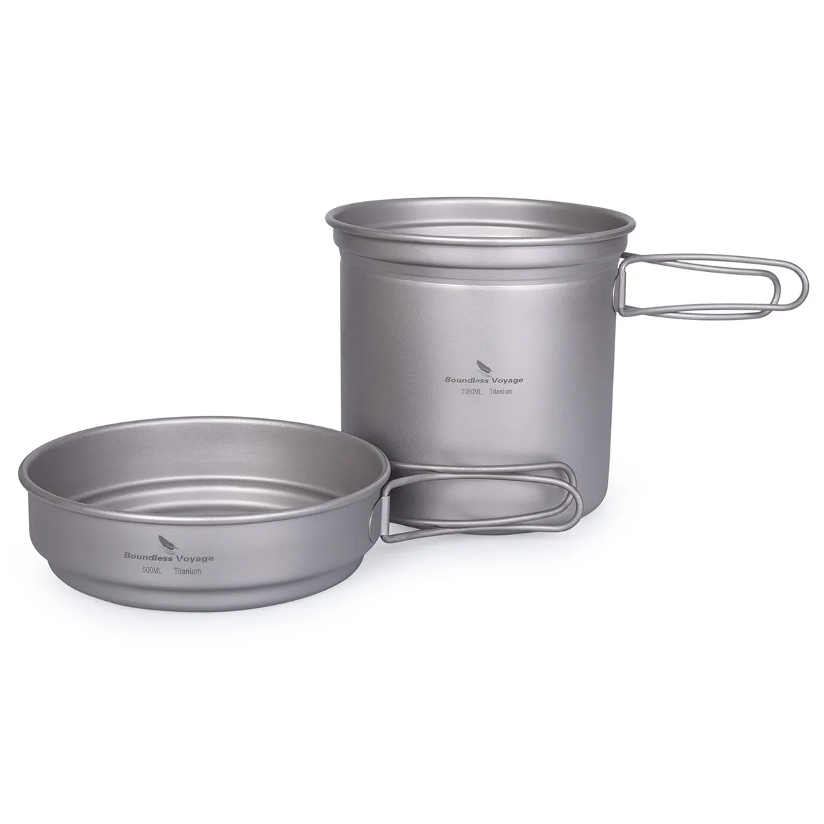 Boundless Voyage Outdoor Titanium Pot Pan Set with Folding Handle Camping Soup Bowl Mug Dish Mess Kit