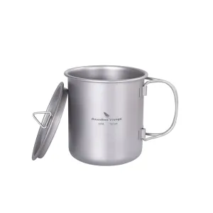 Boundless Voyage Titanium 450ml Cup with Folding Handle Outdoor Camping Hiking Ultralight Coffee Tea Wine Water Soup Mug