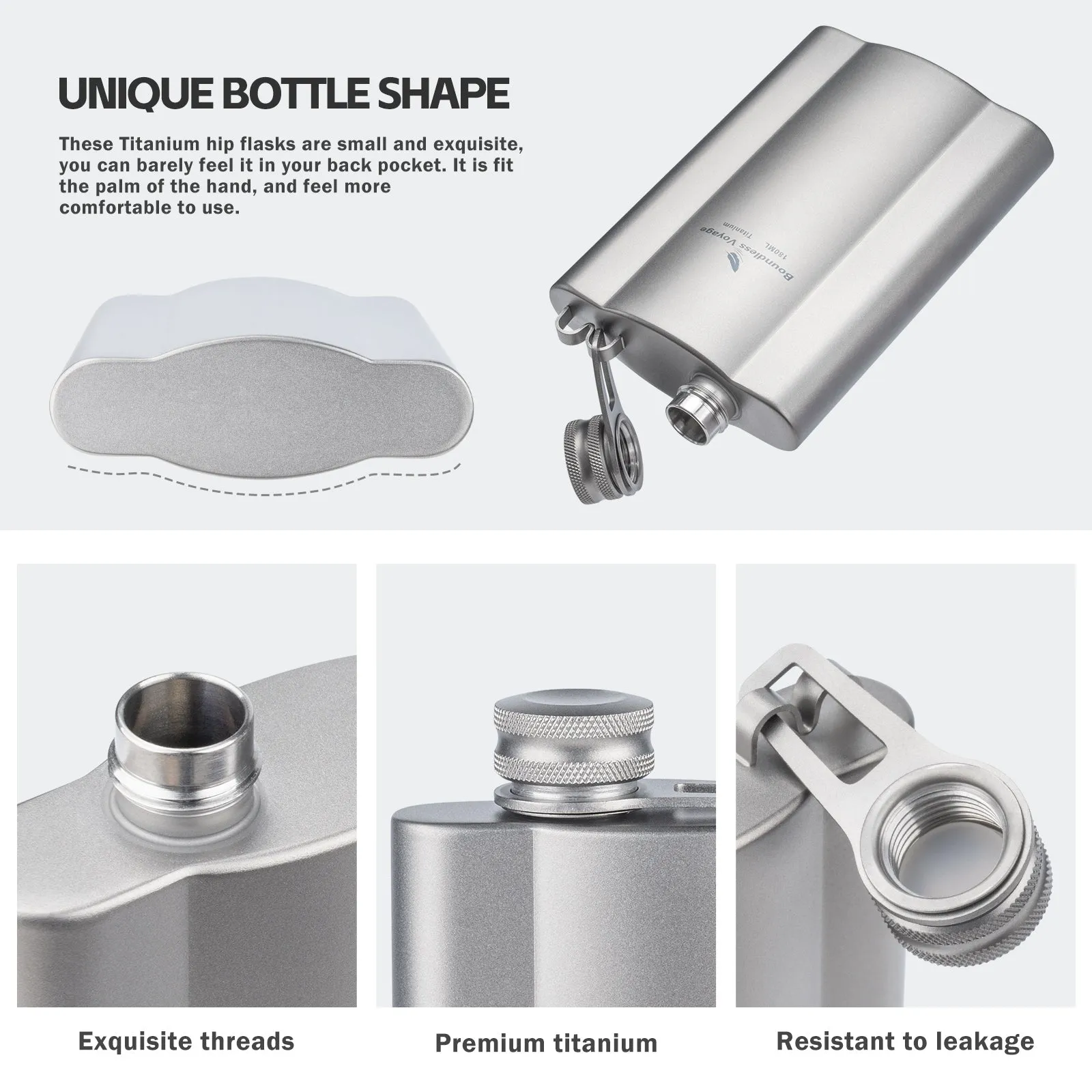 Boundless Voyage Titanium Hip Flask 180ml Rust-Free Ultralight Small Liquor Flask Bottle for Whiskey Vodka Wine Outdoor Portable Travel Outdoor