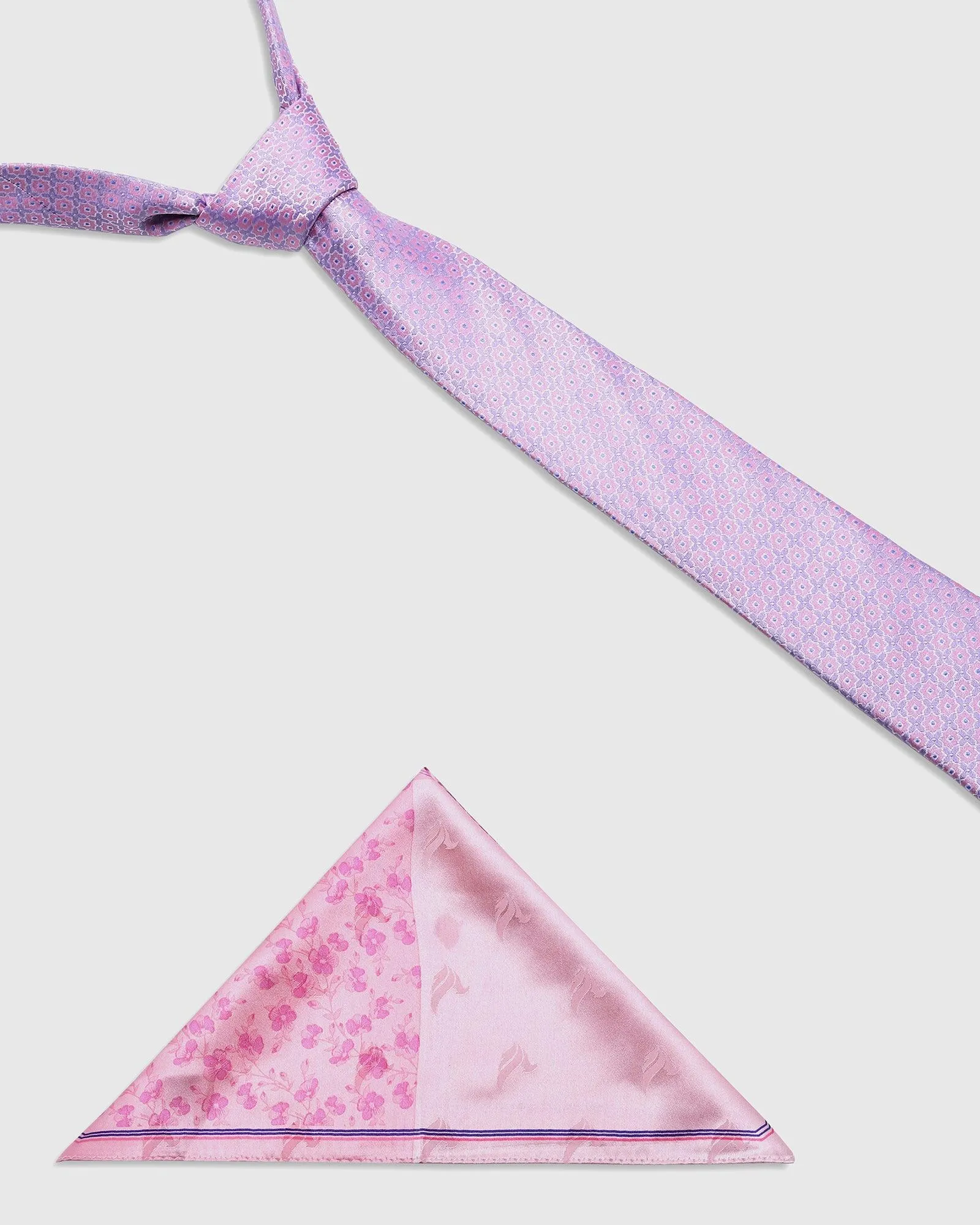 Boxed Combo Printed Tie With Pocket Sqaure In Coral Pink - Sarita