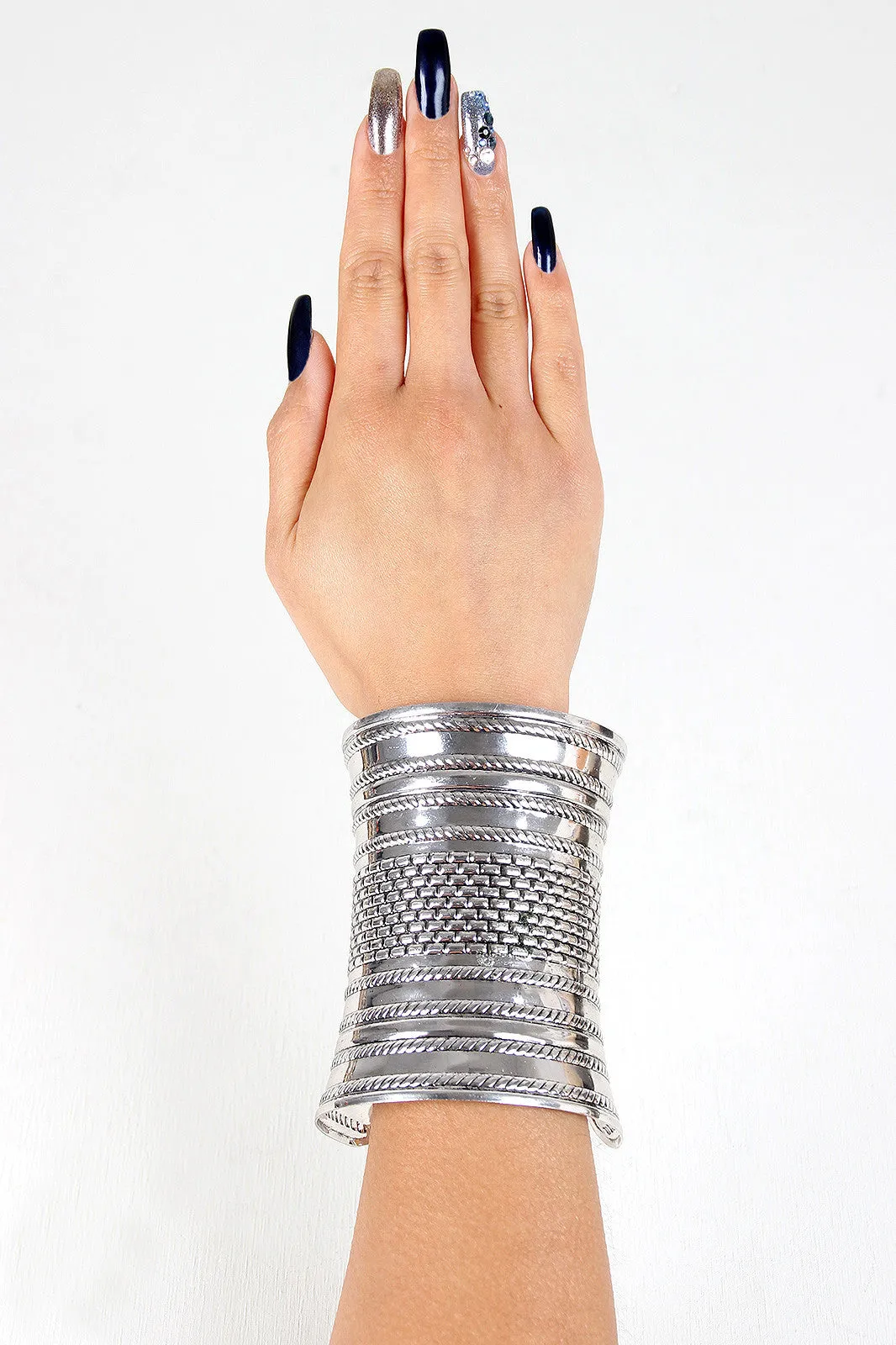 Brick Etched Curved Cuff Bracelet