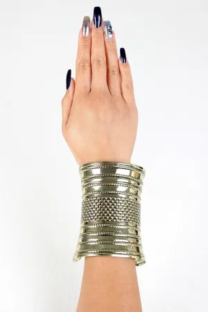 Brick Etched Curved Cuff Bracelet