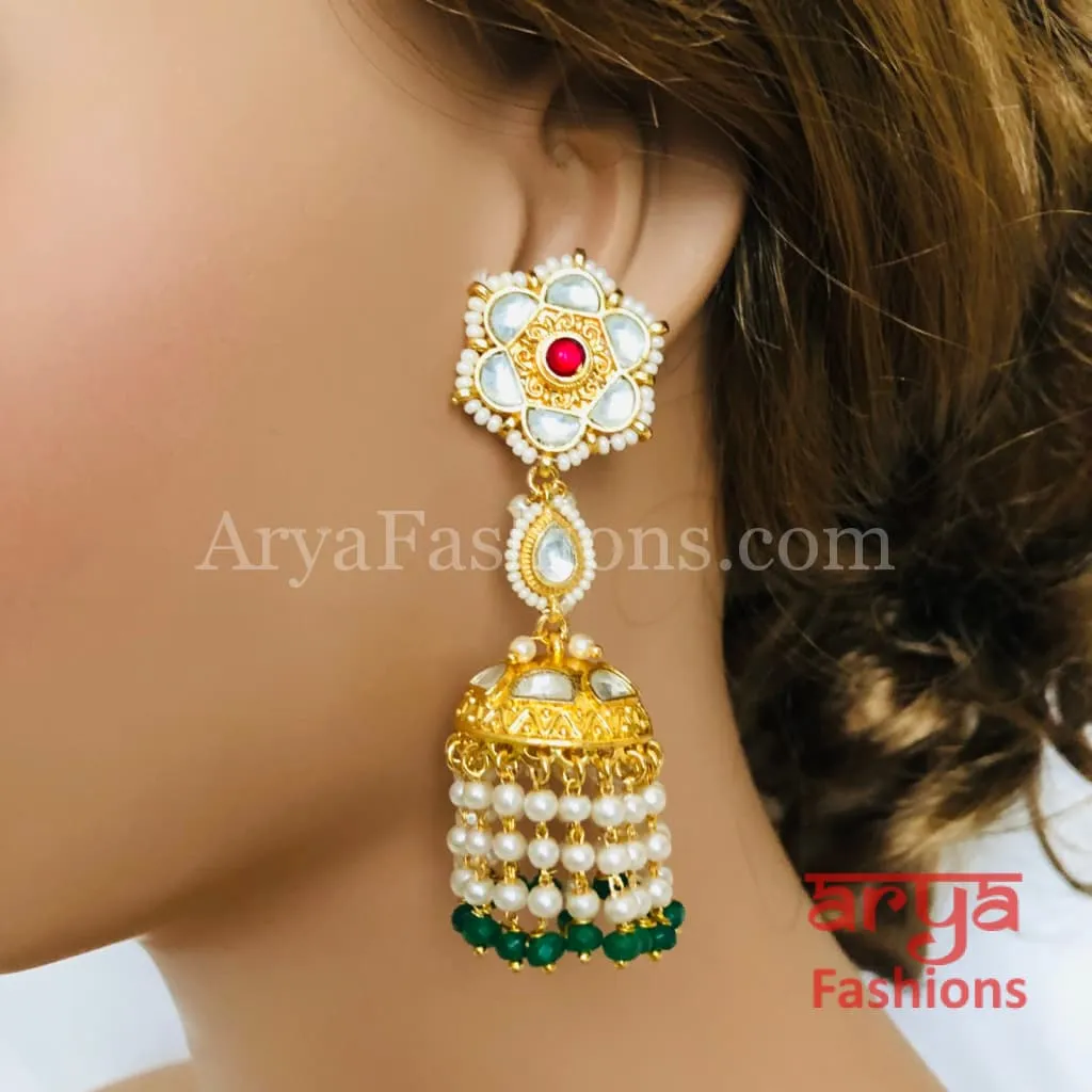 Bridal Jhumka/ Golden Kundan Meenakari Jhumka Earrings with Colorful beads/Indian Jewelry