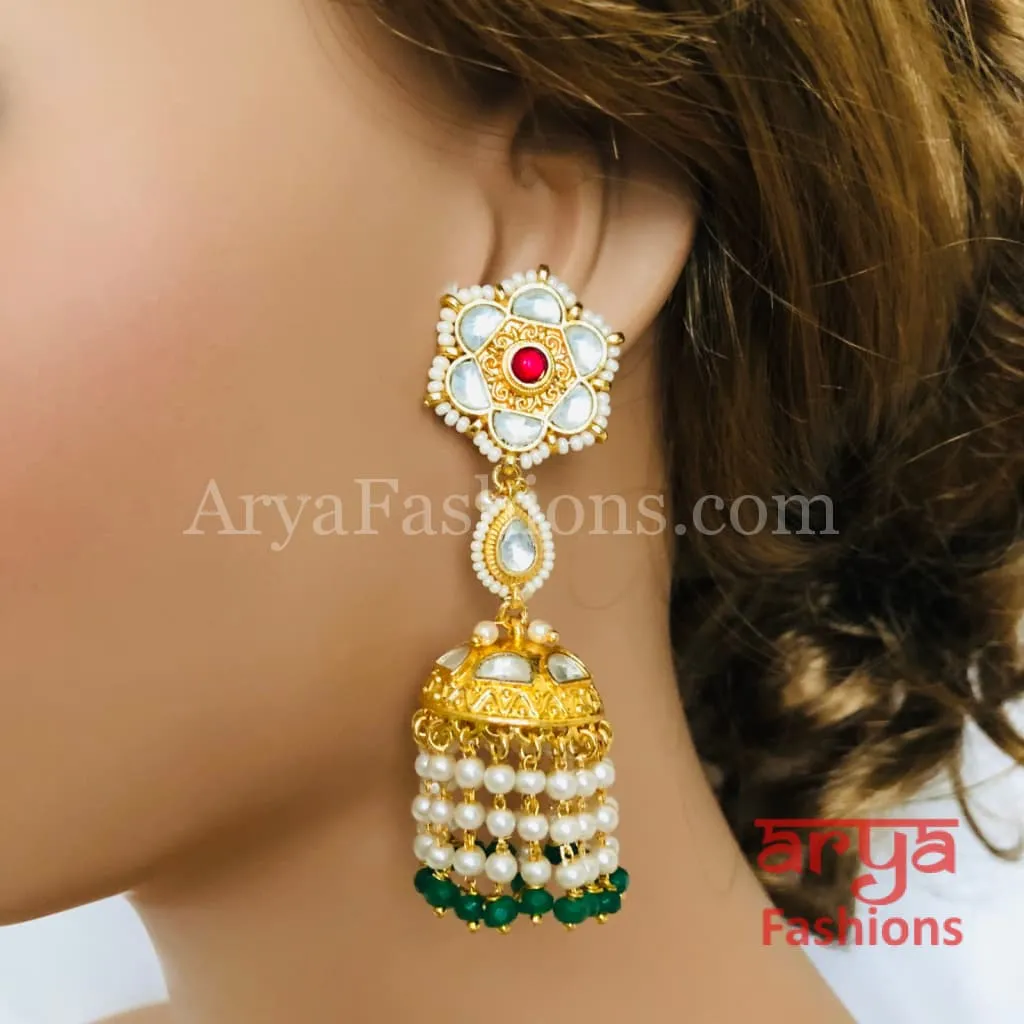 Bridal Jhumka/ Golden Kundan Meenakari Jhumka Earrings with Colorful beads/Indian Jewelry